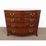Early 19th century mahogany bow front chest, four graduating figured drawers,