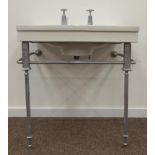 1930s Art Deco 'Shanks' enamel sink with chrome taps and stand, W76cm - no screws,