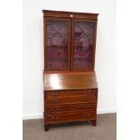 Edwardian inlaid mahogany bureau bookcase, W92cm,