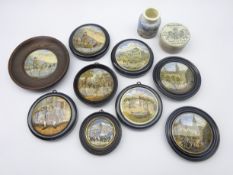 Collection of Prattware pot lids and jars comprising; The Village Wedding, Pegwell Bay,