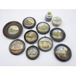 Collection of Prattware pot lids and jars comprising; The Village Wedding, Pegwell Bay,