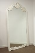 Louis XVI style white finish framed bevelled mirror, hand carved with shell and scrolled pediment,