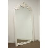 Louis XVI style white finish framed bevelled mirror, hand carved with shell and scrolled pediment,