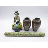 Indian Kashmiri cylindrical scroll case, painted with birds and insects amongst foliage,