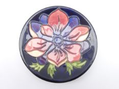 Moorcroft limited edition coaster decorated Anemone pattern no.