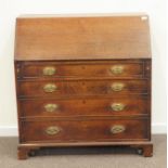 18th century oak bureau, fall front enclosing fitted interior, four graduating drawers,
