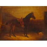 English School (19th century): Horse and Dog in a Stable,