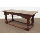 19th century oak rectangular refectory dining table,