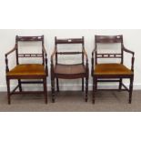 Regency mahogany elbow chair, turned rope twist middle rail, above dished plank seat,