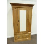 Victorian pine wardrobe, single mirror glazed door, drawer to base, W116cm, H205cm,