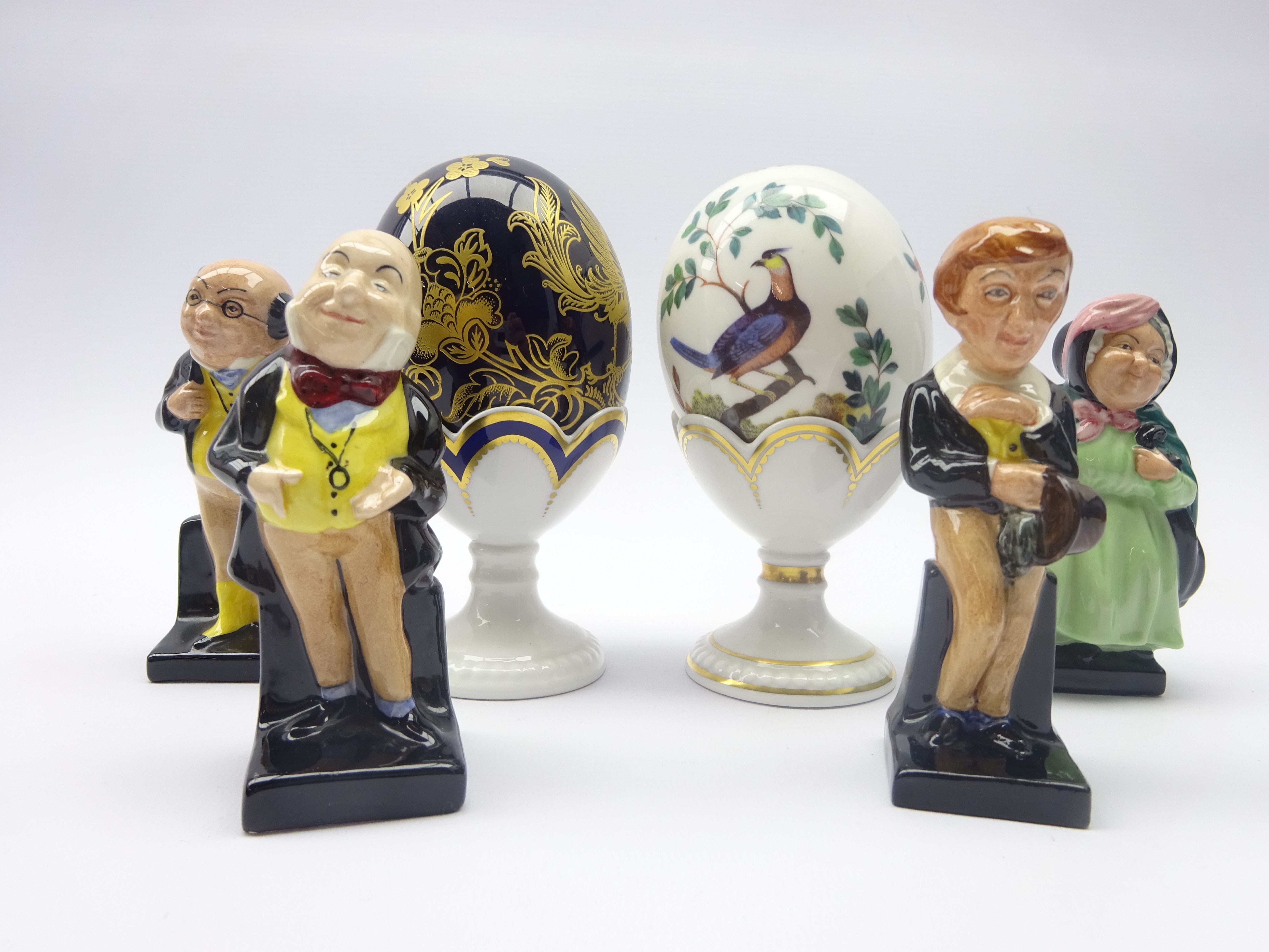 Royal Crown Derby 'Gold Paradise' porcelain egg on stand & a Minton porcelain egg and four Royal