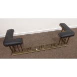 20th century brass 'club' fender, railed design with upholstered corner seats, W158cm, D54cm,