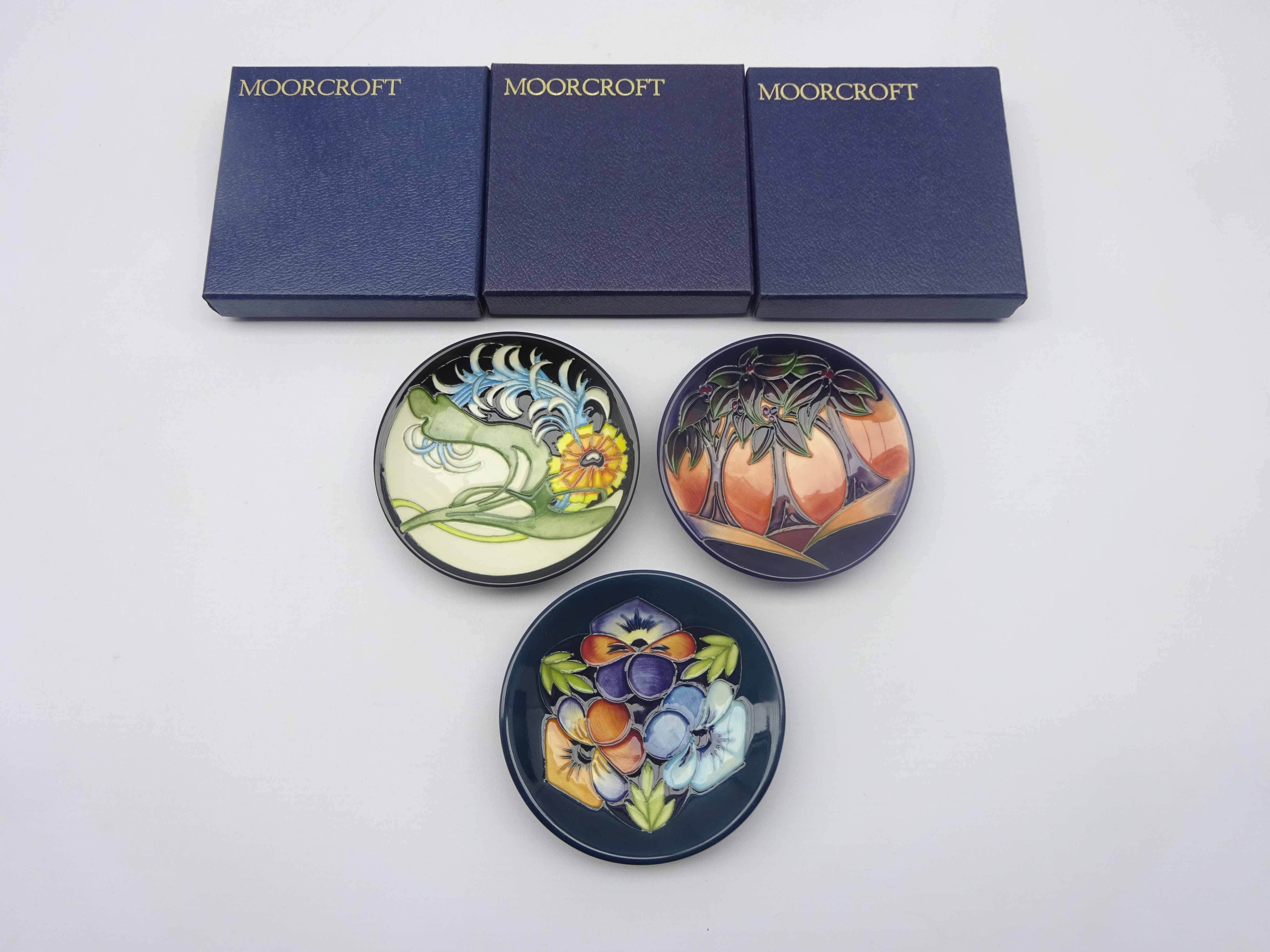 Three Moorcroft Collectors Club coasters - 'Triple Choice' & 'New Forest' both designed by Rachel - Image 2 of 2