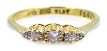 Gold three stone diamond ring,