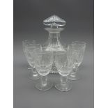 Set of six Waterford cut crystal sherry glasses and a similar Brierley decanter with stopper (7)