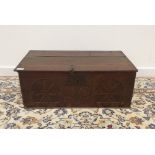 17th century oak bible box, hinged lid and front with incised decoration,