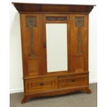 Large late 19th/early 20th century oak Art Nouveau wardrobe,