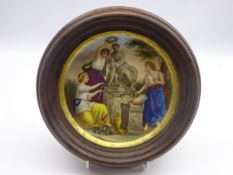 Vienna porcelain plaque painted with three figures decorating a statue,