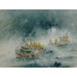 John Emerson (British Contemporary): Scarborough Trawler 'Unity' in a Heavy Swell,