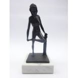 Tom Merron cast bronze model of a nude woman inspecting her foot, on square marble base,