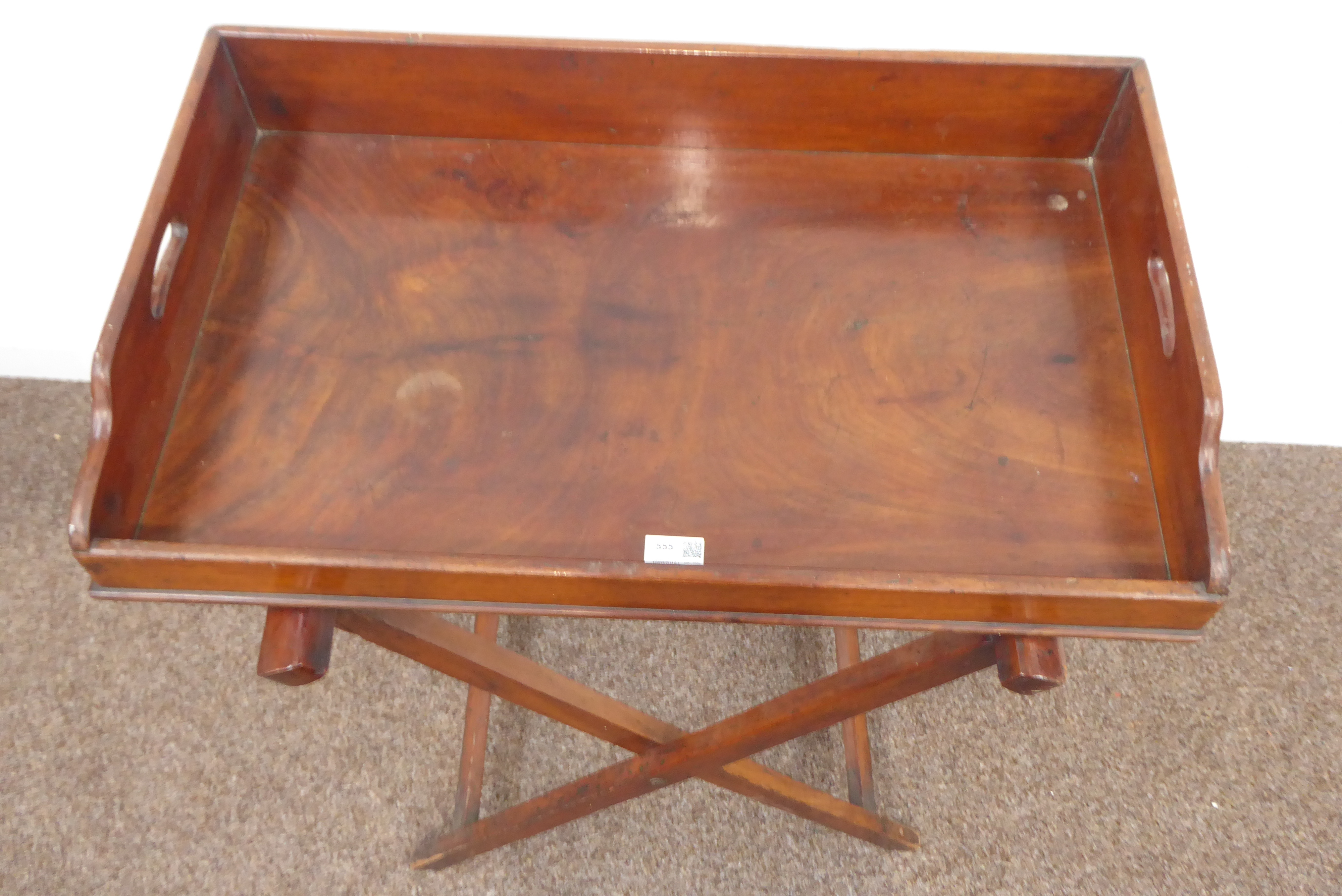 Georgian mahogany twin handled butlers tray on folding stand, W70cm, - Image 2 of 4
