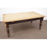 19th century rectangular stained pine kitchen table, stripped plank top, L178cm, D106cm,