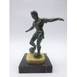 1930's French spelter figure of a footballer, inscribed 'Gallot' and on a square marble base,