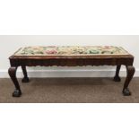 Victorian style mahogany bench stool, needlework upholstered seat,
