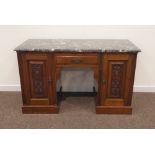 Edwardian walnut washstand fitted with single drawer and two cupboards, veined marble top, W123cm,