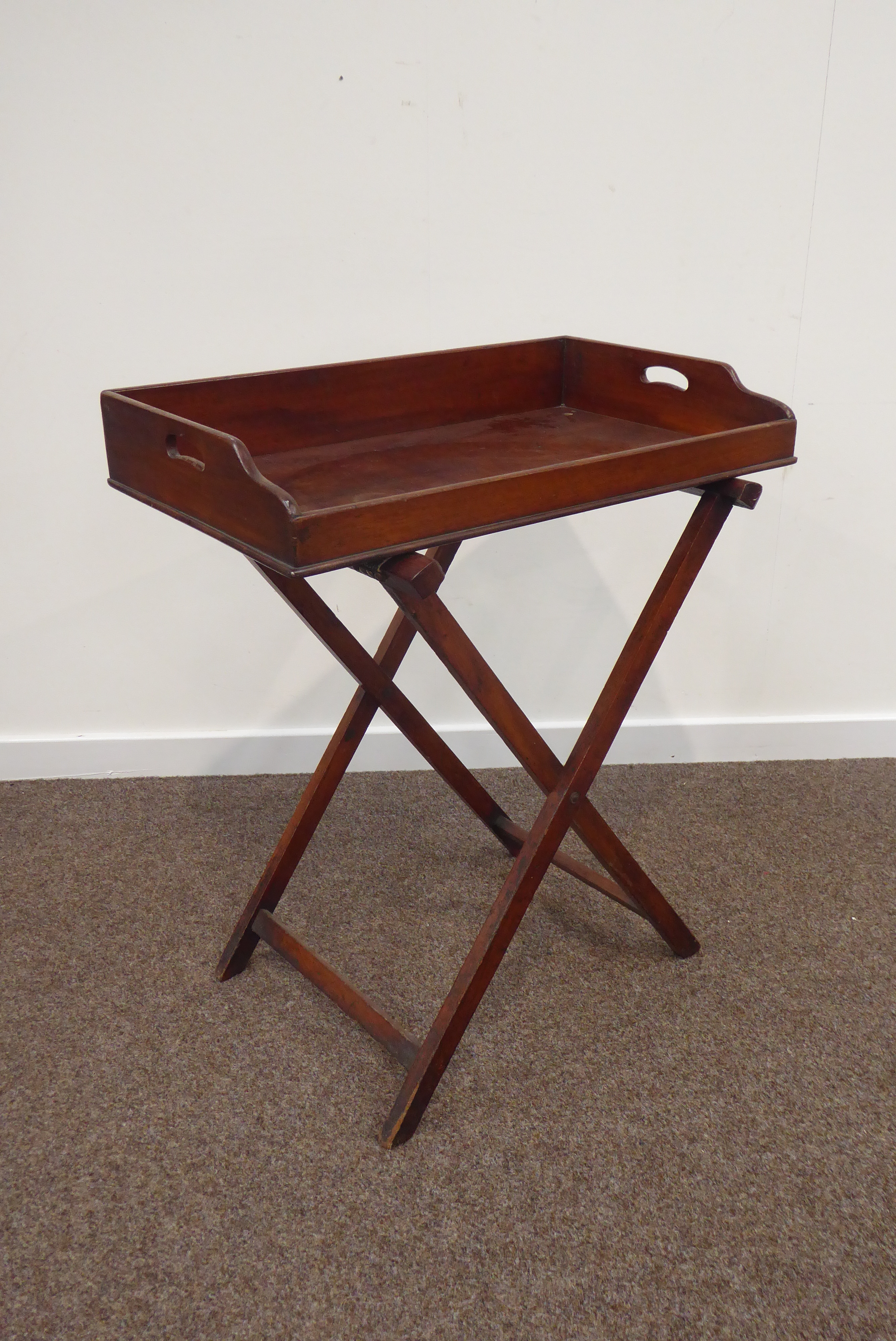 Georgian mahogany twin handled butlers tray on folding stand, W70cm, - Image 3 of 4