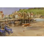 R.H. Davies (British Contemporary): Low Tide Whitby Harbour,