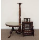 Carved mahogany jardiniere stand, mahogany oval pedestal table, nest of three tables,