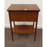 Edwardian inlaid mahogany sewing box, sliding top with fitted tray, W51cm, D34cm,