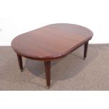 19th century mahogany oval extending dining table with leaf, moulded square tapering supports,