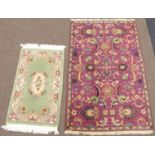 Woollen pink ground rug (240cm x 152cm) and a Chinese green ground rug Condition Report &