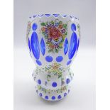 Early 20th century Bohemian white and blue overlay glass vase,