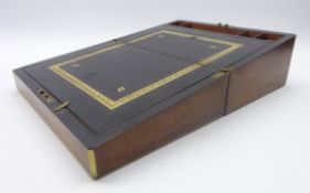 Victorian walnut writing slope, interior fitted with navy leather writing surface,