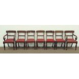 Set seven (5+2) Victorian mahogany dining chairs, upholstered drop in seats,