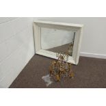 Vintage white painted rectangular wall mirror with bevelled glass, 103cm x 80cm,