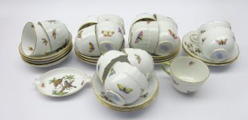 Set of eleven Herend coffee cups and saucers painted with birds & insects shape no.