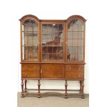 Late 19th century mahogany display cabinet, double arched top with dentil cornice,