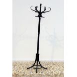 Vintage black painted bentwood hat and coat stand,