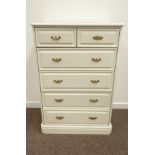 White painted chest fitted with two short and four long drawers, W76cm, H111cm,