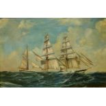 Ricabo (Mid 20th century): Fully Rigged Ship in a Heavy Sea,
