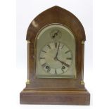 Edwardian mahogany lancet mantel clock, silvered Arabic dial with slow/fast lever,