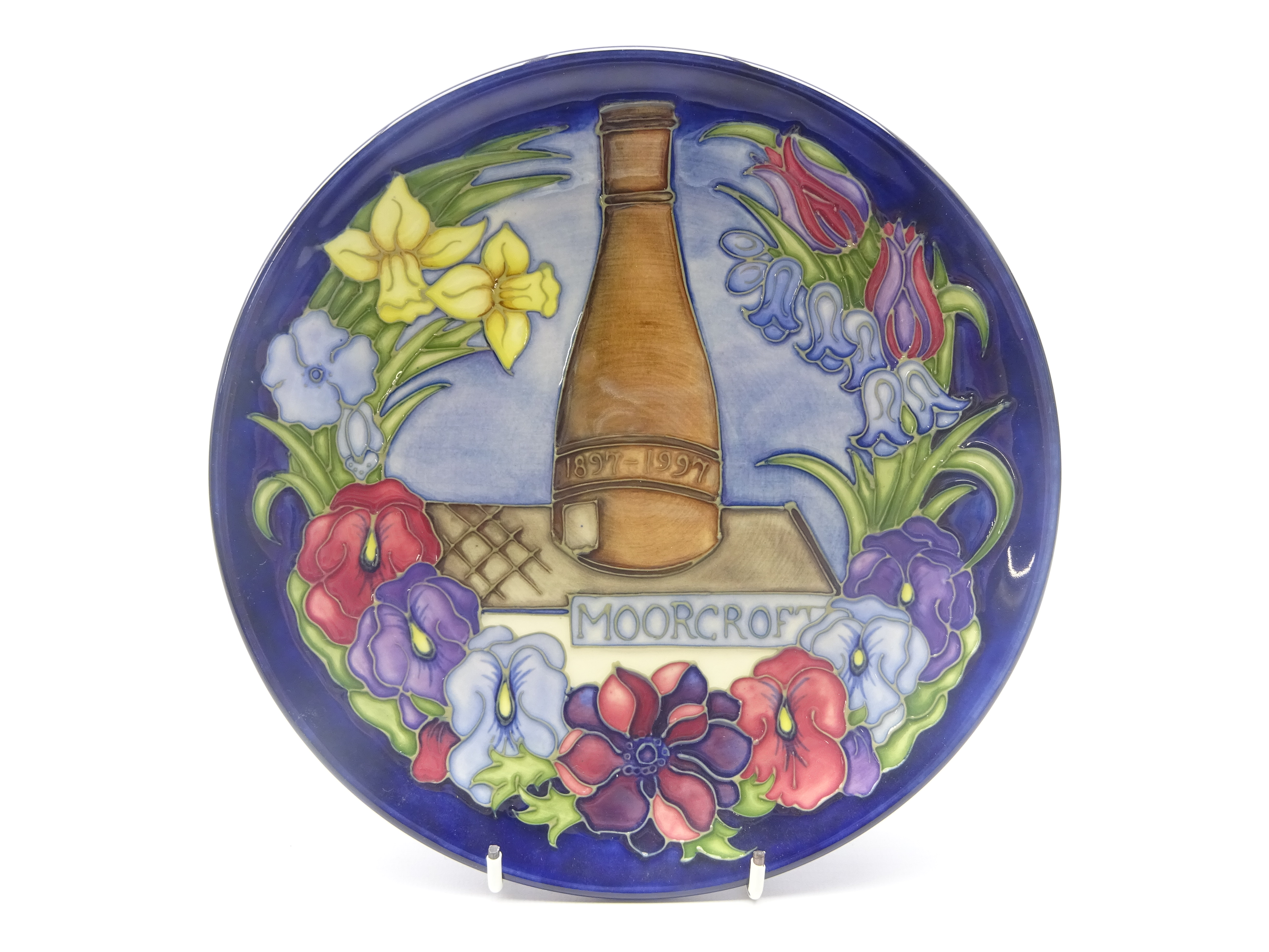 Moorcroft limited edition Centennial Plate 1897-1997 designed by Rachel Bishop, signed W.