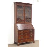 Early 19th century mahogany bureau bookcase, four graduating drawers, fall front rev