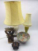 Chinese Ming style vase converted to table lamp and another Chinese vase, both with shades,