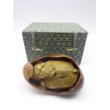 Chinese carved soapstone turtle group, boxed,