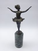 After Preiss Art Deco style bronze dancer on circular marble base,